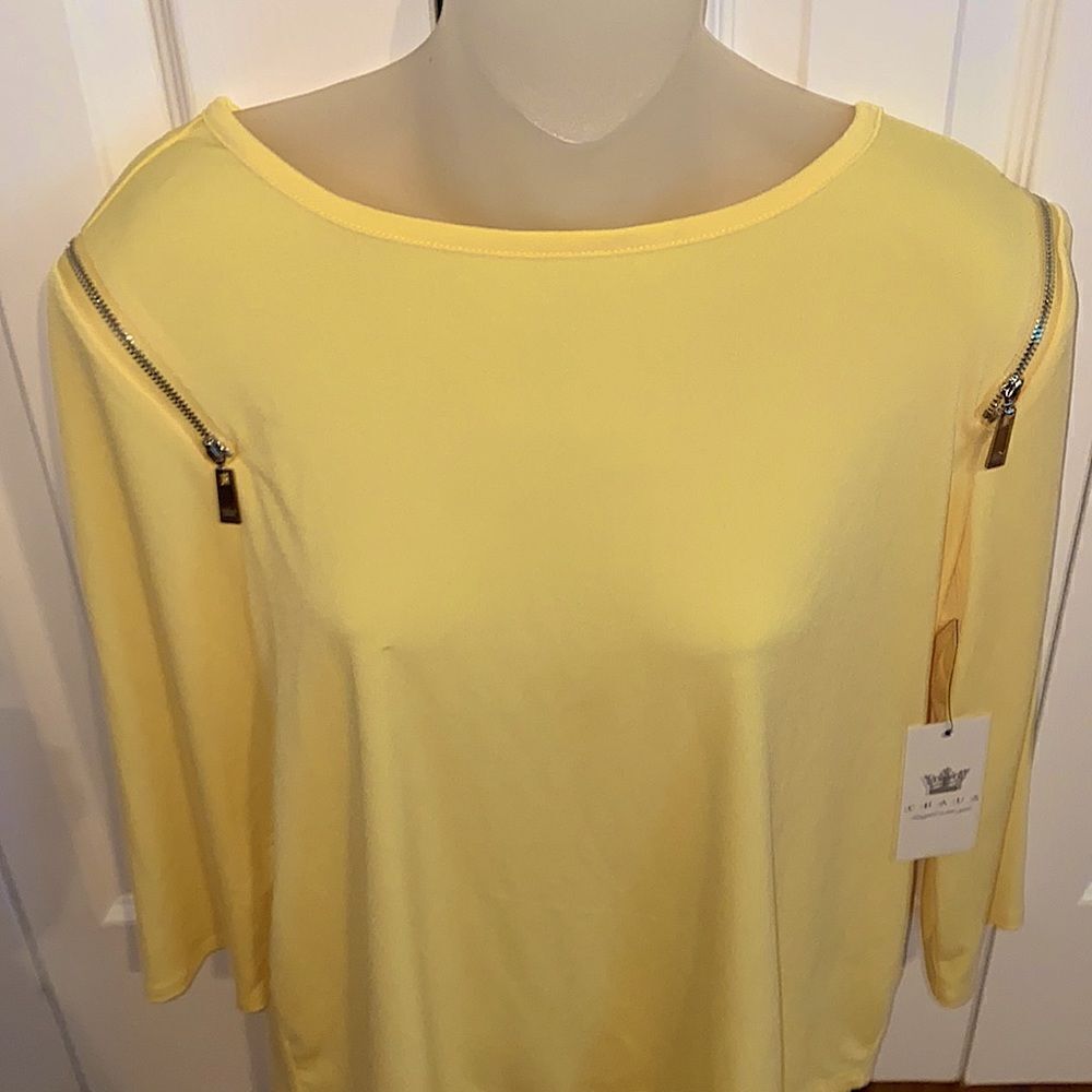 Chaus New York Moroccan Blue City Yellow Blouse Too Shirt size Medium M NWT - Picture 3 of 7